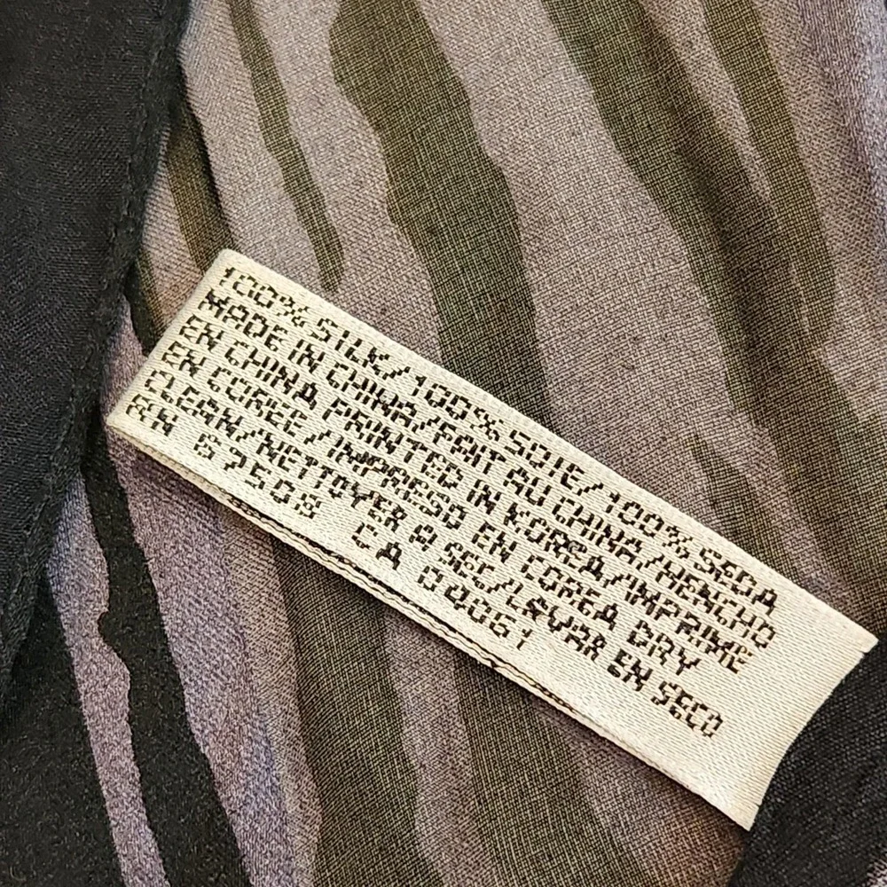 Vtg Elaine Gold Collection XIIX Ltd Silk Scarf Sheer Zebra Stripe Black Brown